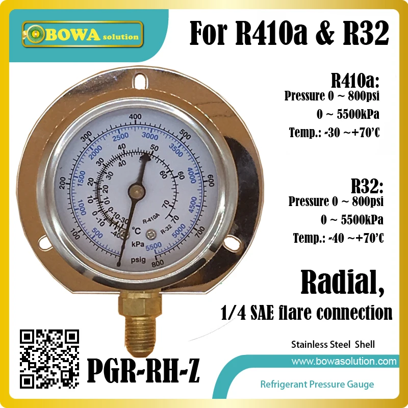 เกจวัดความดันสแตนเลส800psi รัศมีสำหรับ R410a และ R32ช่วยตรวจสอบความร้อนสูงและซับคูลในแวดวงทำความเย็น