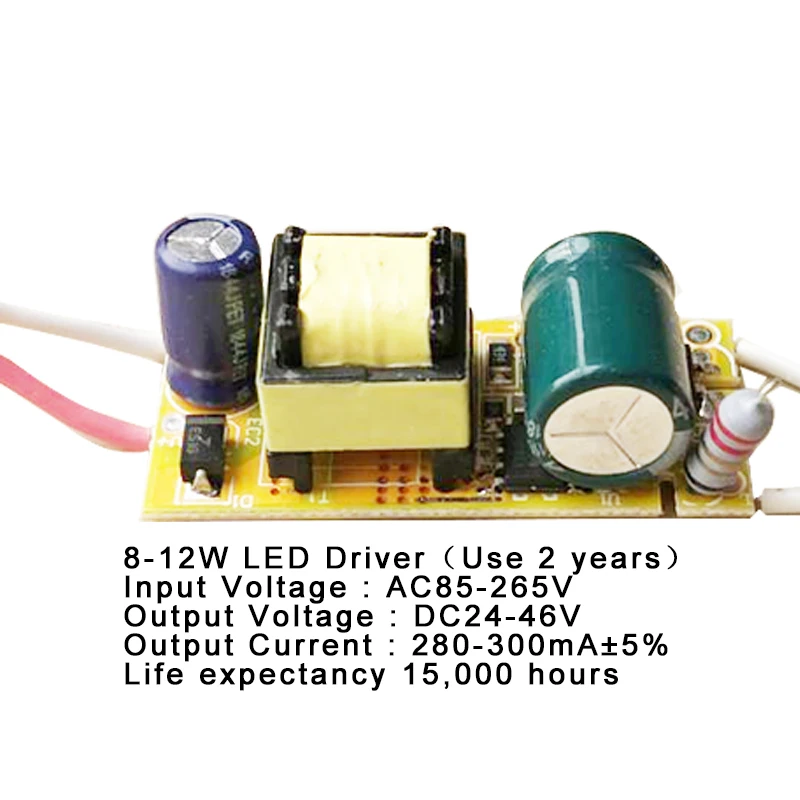 1-3W,4-7W,8-12W,15-18W,20-24W, fuente de alimentación LED de 25-36W, iluminación de corriente constante integrada, 85-265V, salida, transformador de 300mA