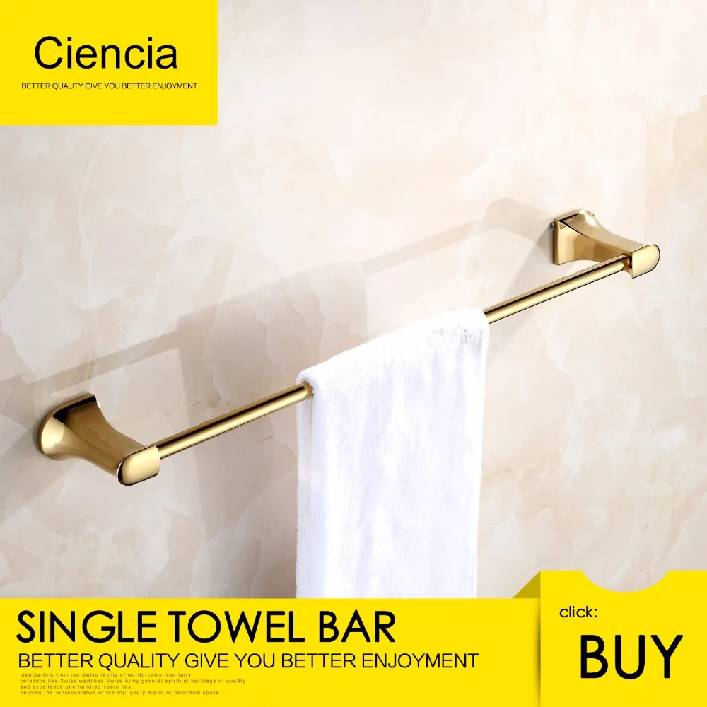 

Ciencia Brass Golden Bath Towel Bar Rack Hanging Towel Bathroom Shower Organization SIngle Towel bar