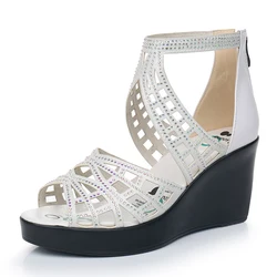 GKTINOO 2025 Rhinestone Women Sandals Platform Wedges High heels Sandals Fashion Hollow Out Open toe Summer Women Shoes