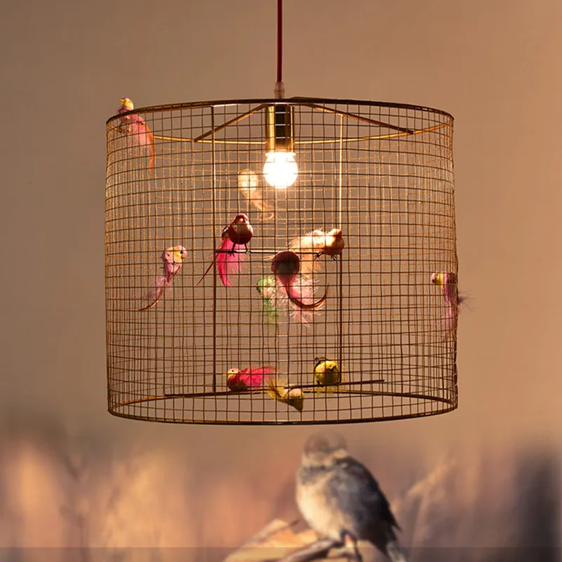 

Modern Rural Restaurant Birdcage Pendant Light Fashion Living Room Cafe Art Golden Suspension Light Fixtures Free Shipping