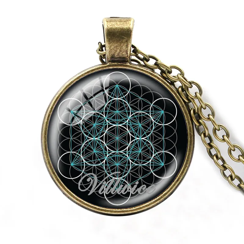 قلادة مكعب ميتاترون من VILLWICE زهرة الحياة ماندالا قلادة فن الزجاج نجمة داود الهندسة المقدسة مجوهرات النساء والرجال