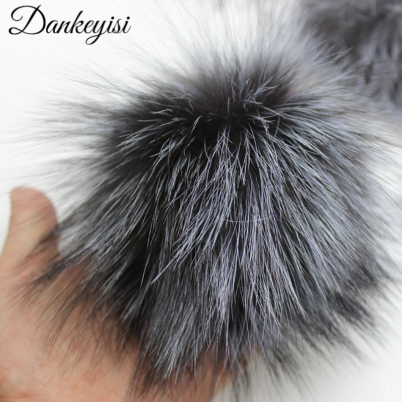 DANKEYISI Wholesale 12Pcs Real Fur Pompoms 13-17cm DIY Raccoon Fox Fur Pom Poms Fur Balls For Hats Cap Scarf Shoes Accessories