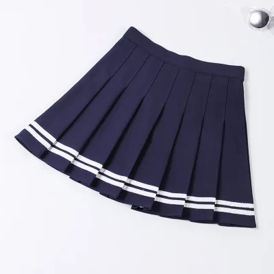 S-XXL Four Colors High Waist A-Line Women Striped Stitching Sailor Pleated Skirt School Sweet Girls Dance Skirt