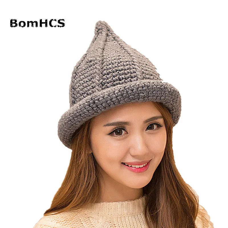 BomHCS New Cute Women Winter Warm 100% Handmade Beanie Hat Pointy Hat Peaked Cap Fisherman Caps Bucket Hat Fashion