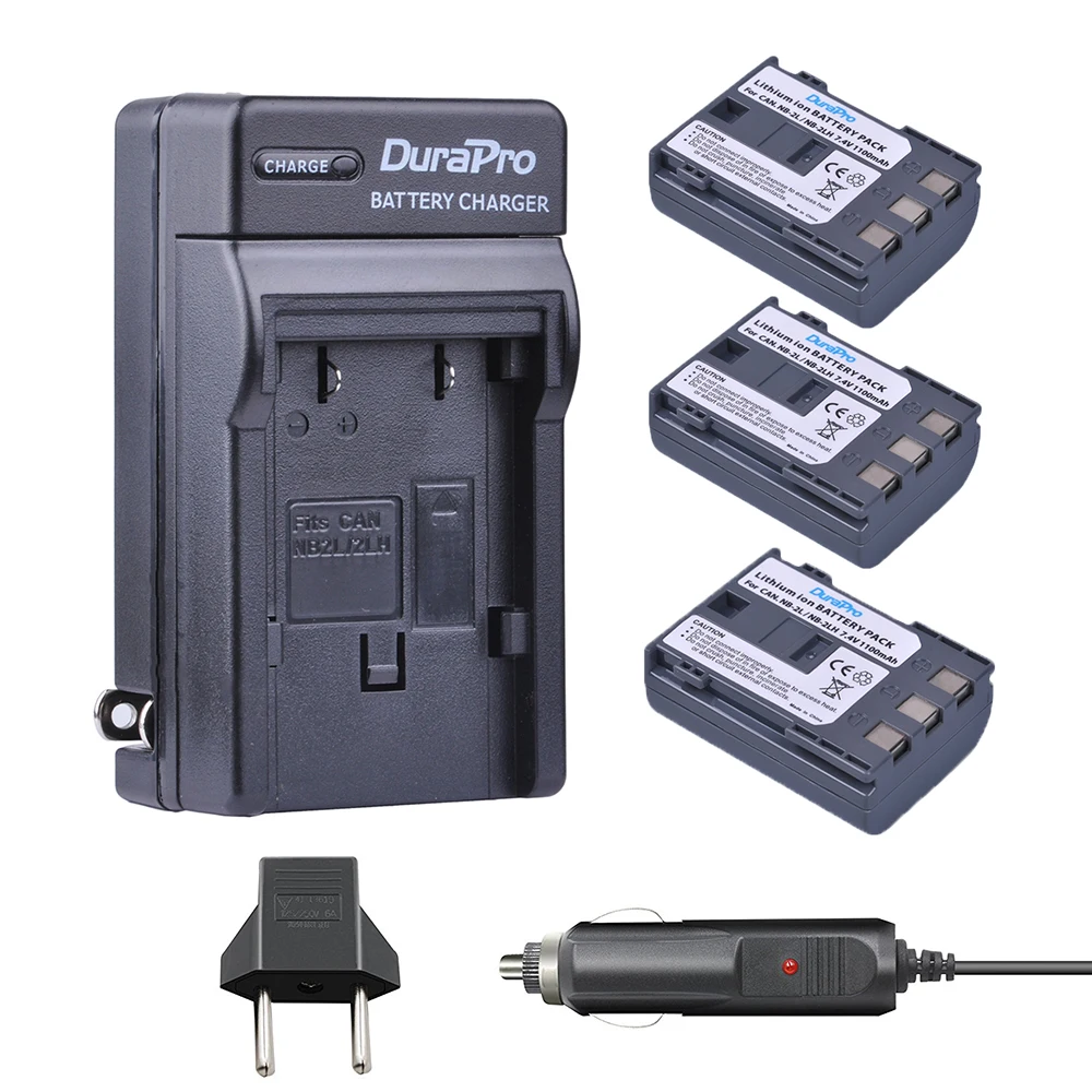 

DuraPro 3pc 1100mAh NB-2L NB 2L NB2L NB-2LH Camera Battery + Wall/ Car Charger for Canon camera 350D 400D G7 G9 S30 S40 Z1