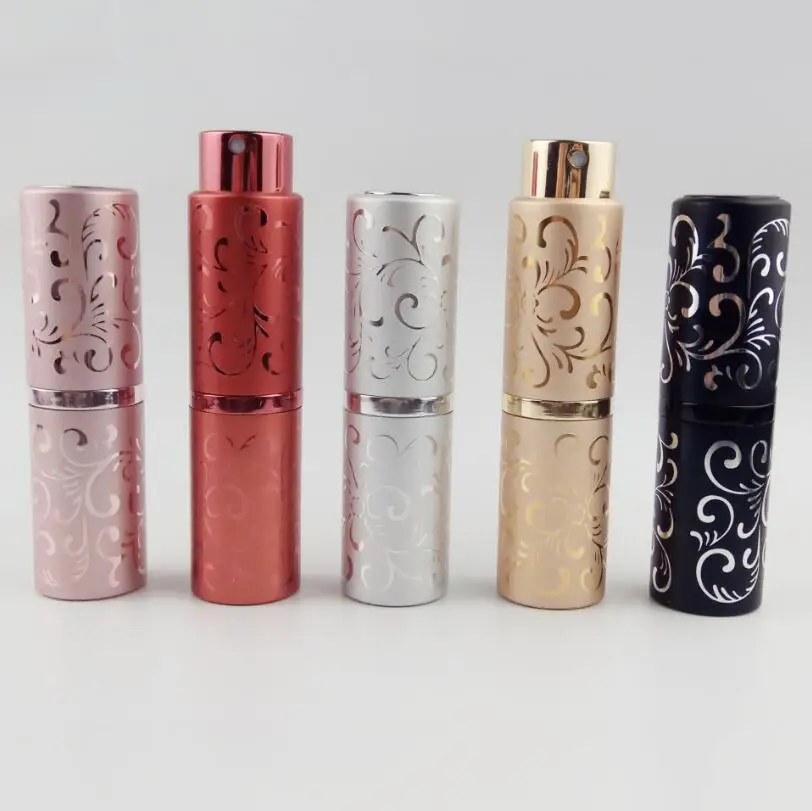 

Wholesale 100pcs 15ML Aluminum Empty Glass Perfume Refillable Spray Perfume Bottle With flower Pattern