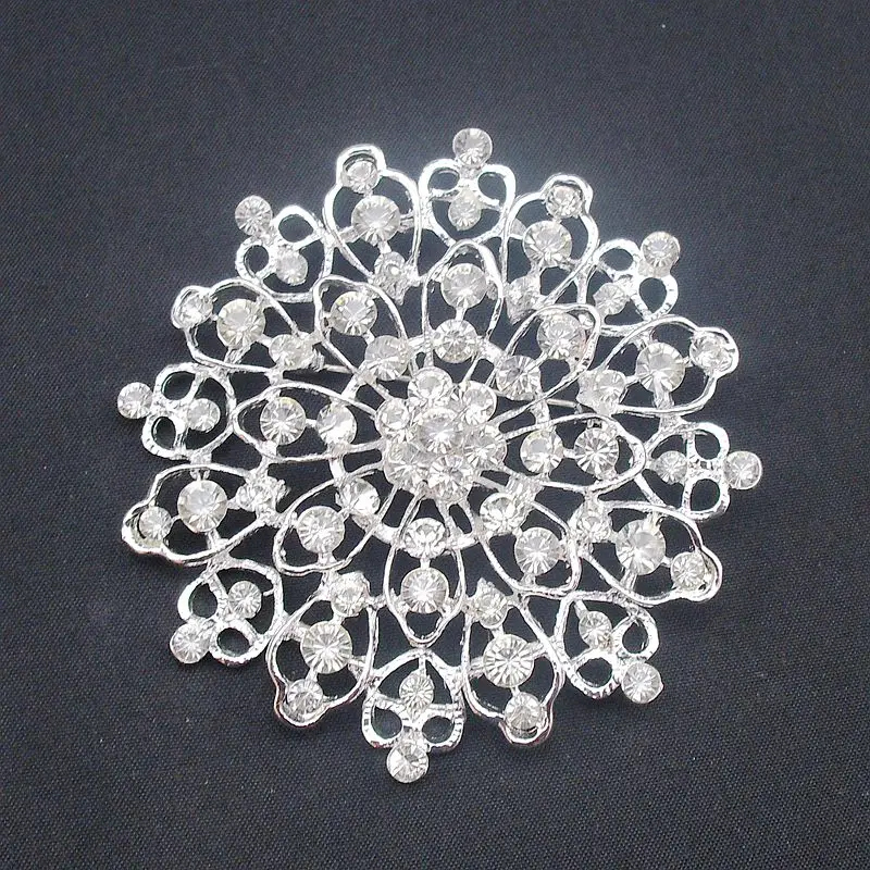 Fashion Large Round Elegant Vintage Rhinestone Snowflake Flower Style Silver Plated Star Pin Beautiful Brooch, Item No.: BH7469