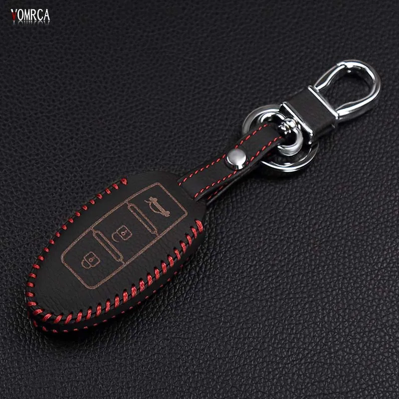 Leather Key Covers Case For Nissan Qashqai Pathfinder Versa Tidda Murano Rogue X-Trail Smart Car Key Jacket With Keychains