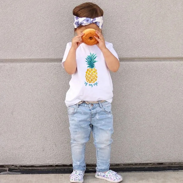 Summer Kids Pineapple Print Tshirt Funny Children Clothes Fashion Short Sleeve Boys Girls Tee Shirt Harajuku Round Neck T-shirts