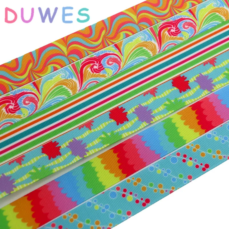 DUWES 50yards summer wave pattern printed grosgrain Ribbon Accessory hairbow headwear decoration Wholesale OEM DIY D905