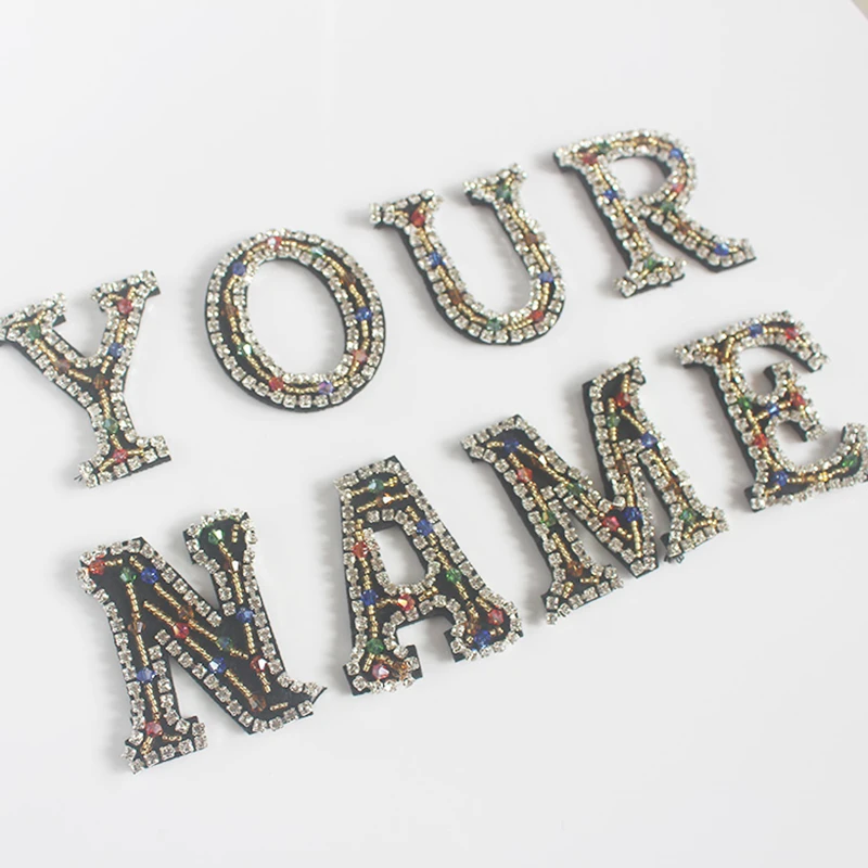 26 English Letter alphabet Rhinestones beads patches applique sew on beading applique clothes shoes bags decoration patch DIY