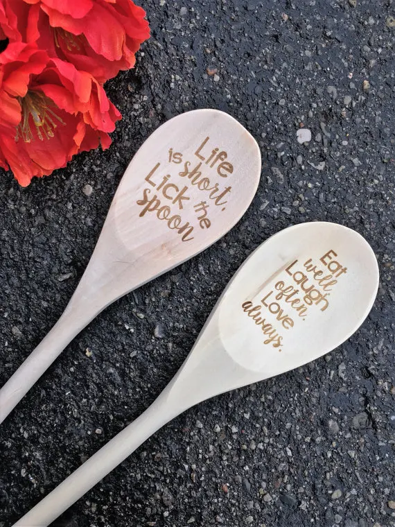 customized text engraved Christmas Wedding Wooden spoons birthday baby bridal shower baptism party favors gifts kitchen decor