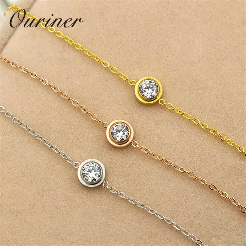 Single Jewelry Thin Rope Line Bracelet Single Crystal Bangle Rose Gold-Color Chains Charms Bracelet Women Lover  K0002-1