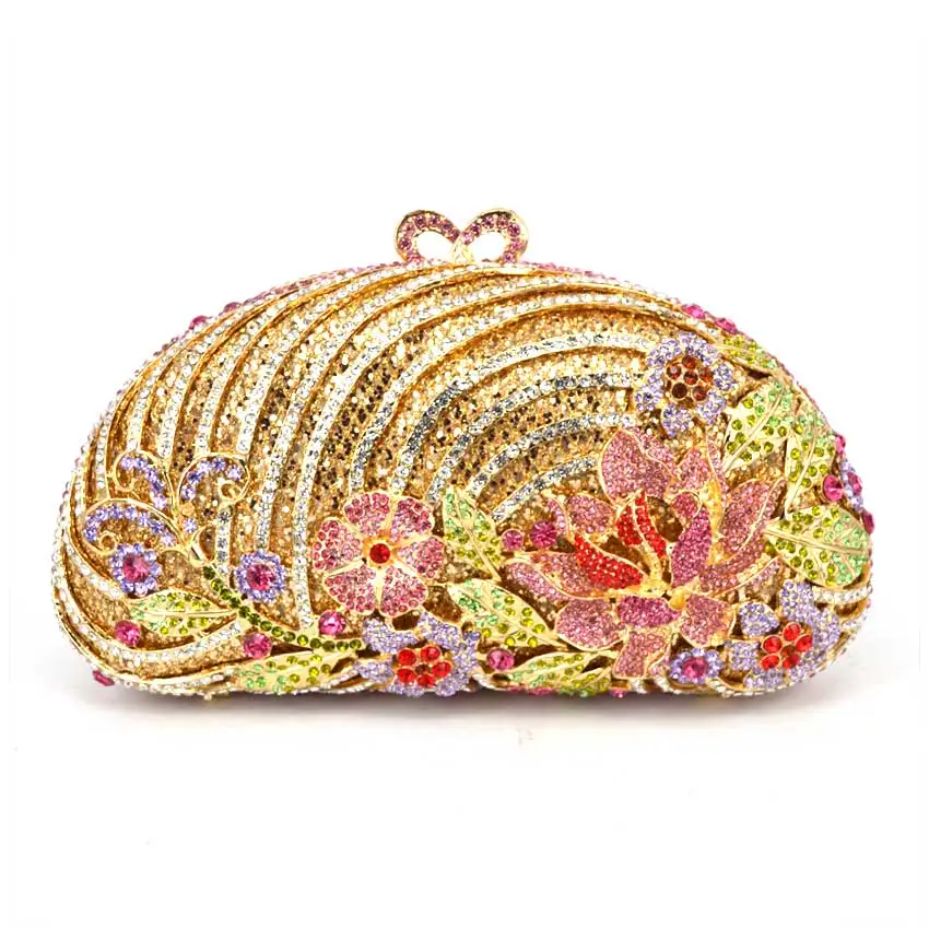 Handbags Women Famous Lotus Rhinestone Clutch Purses Wholesale Bags For Women gold evening bag