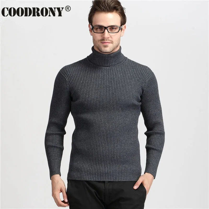 COODRONY – Pull en laine à col roulé pour homme, tricot, vêtement classique épais et chaud, hiver