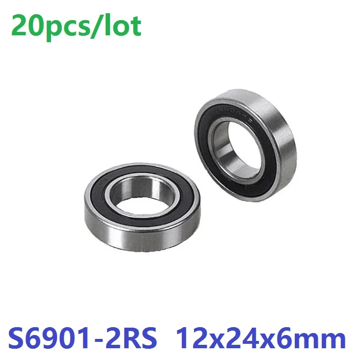 20pcs/lot ABEC-5 S6901-2RS S6901RS S6901 2RS RS Stainless Steel ball bearing 12x24x6 mm Deep Groove Ball Bearing 12*24*6 mm