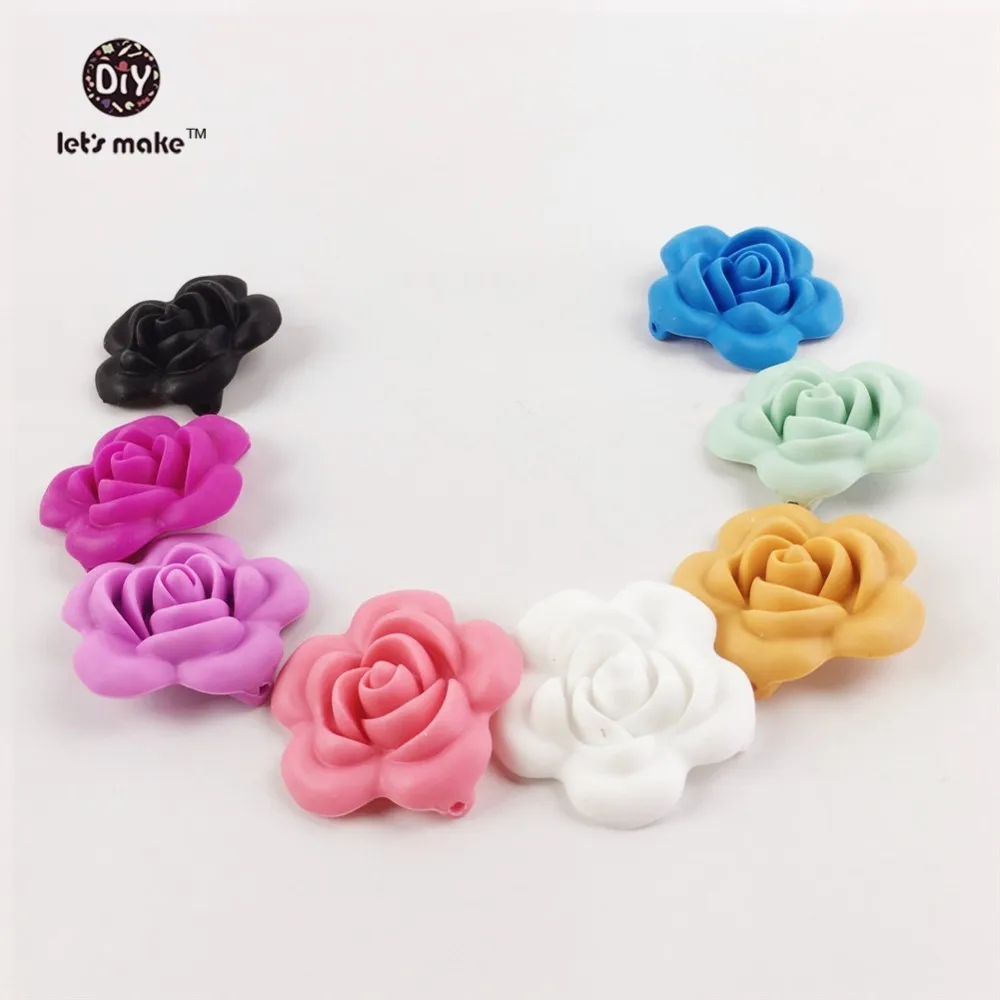 

Let's Make 200pc Baby Teether Silicone Rose Flower BPA Free Teething Baby Products Chew Toys Making Jewelry Necklace Beads 38mm