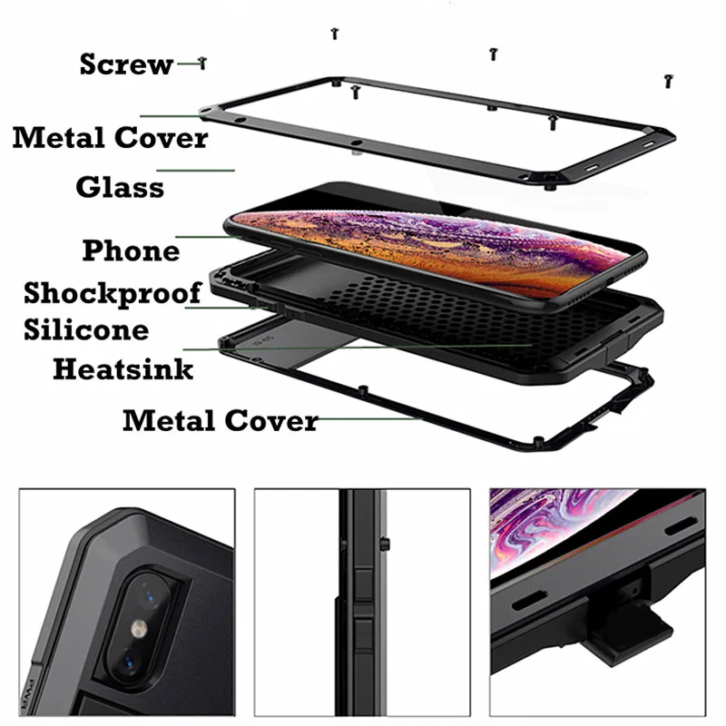 Custodia per telefono impermeabile Heavy Duty Doom Armor per iPhone 15 14 11 12 13 Pro XR 7 8 Plus SE XS MAX 360 Cover in metallo antiurto completa