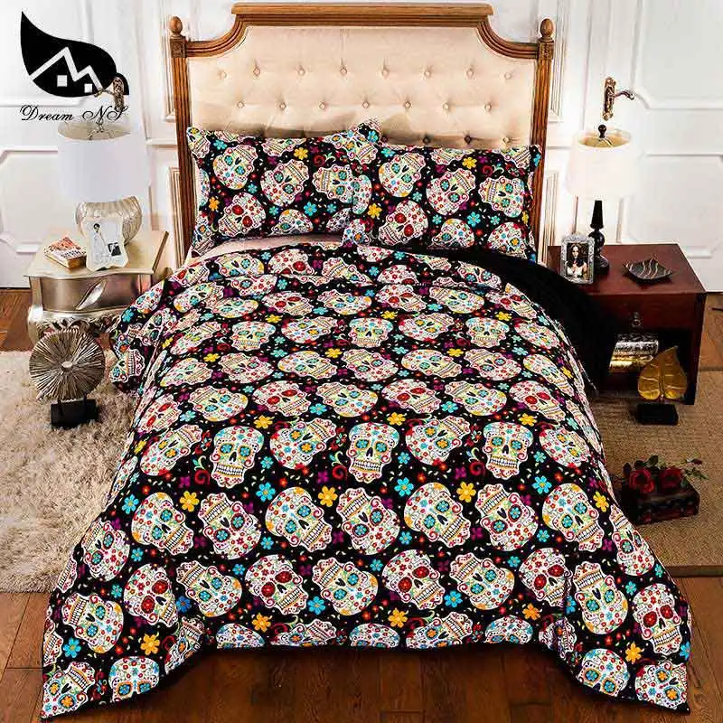 Dream NS 2/3PCS Bedding Set 100% Polyester Cotton Skull Family Shape Simple Wind Household Active Print Quilt Duvet Coer Sets