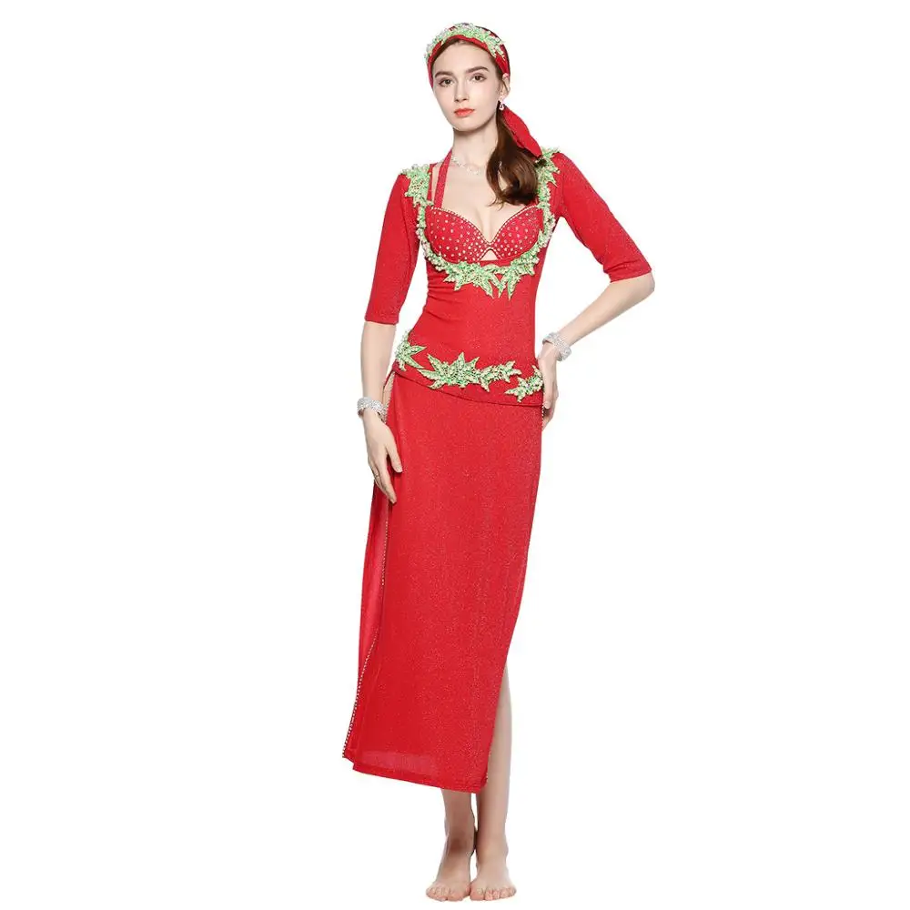 Vestido Baladi de danza del vientre para mujer, traje de danza folclórica, conjunto de disfraz Saidi de rendimiento, 5 uds., vestido, sujetador, cinturón, disfraces, bata larga bordada