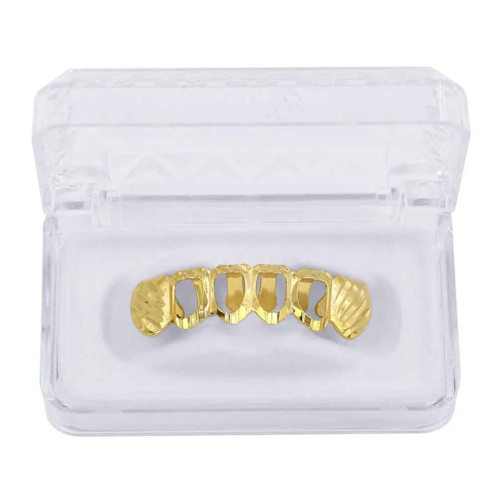 TOPGRILLZ New Gold Silver Color Hollow Open Dlampnd Cut 6 Teeth Top & Bottom Grills Braces Caps Hip Hop GRILLZ Set Party Jewelry