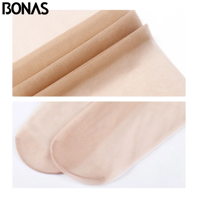 BONAS 4pairs/lot Women Stockings 20D Lower Leg Knee Female Transparent Stocking Thin Long Solid Women Girls Stocking Polyestey