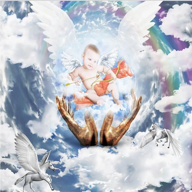 

wellyu Customized large - scale murals angel baby 3D European - style ceiling wall wallpaper environmental protection