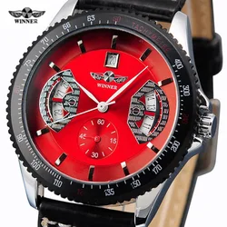 2018 WINNER Brand Man Fashion Auto Mechanical Watch Casual Leather Strap Sub Dial Date Display Tachometer Top Brand Luxury Wrist