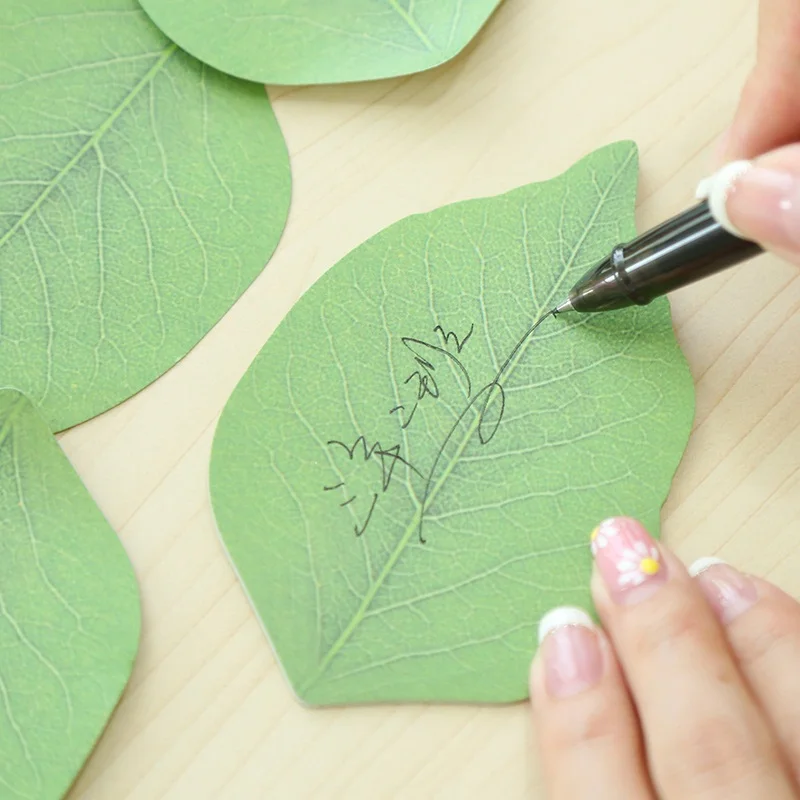 Korean Stationery Cute Green Leaf Shape Memo Pad Sticky Notes Diy Kawaii Refreshing Style Paper Sticker Pads