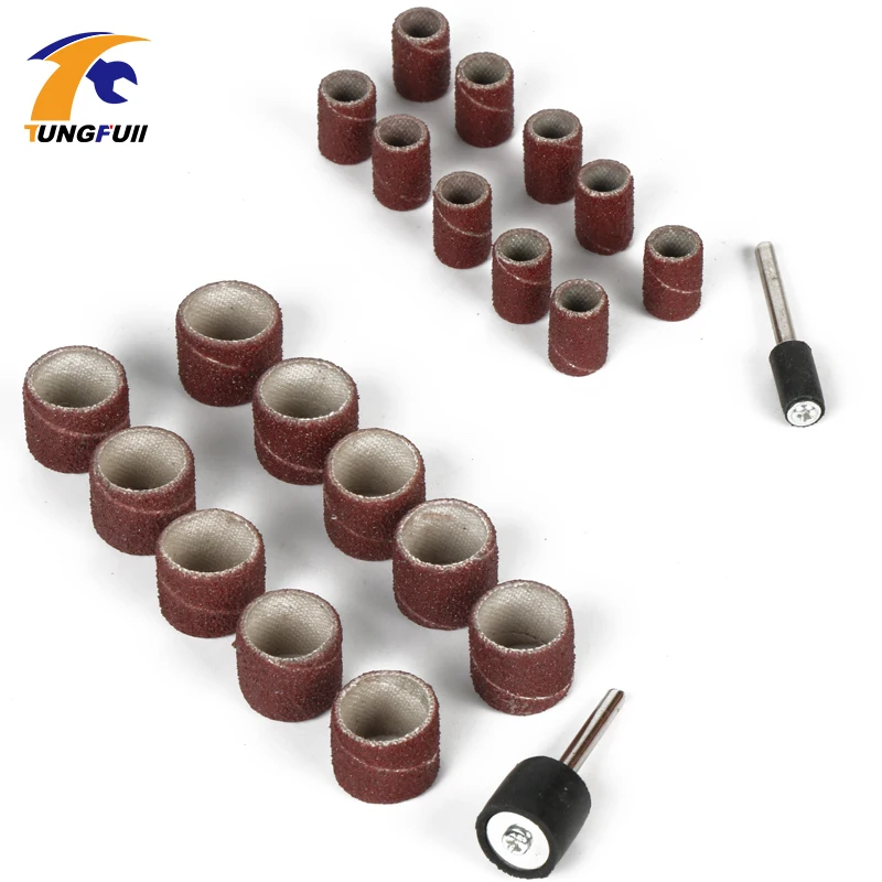 100Pcs Dremel อุปกรณ์เสริม6.35มม.12.7มม.กลองชุดทราย + 2Pcs Sanding Band ทราย Mandrel สำหรับเครื่องมือโรตารี่หัวเจียรเล็บ