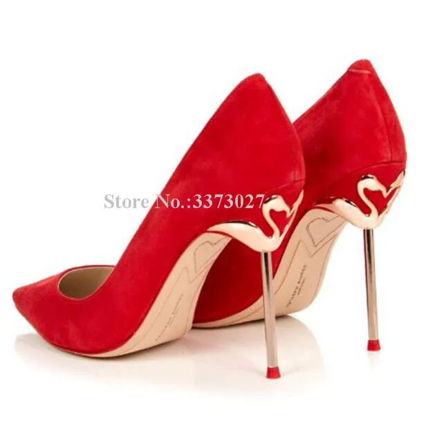 

Sexy Pointed Toe Metal Heel Suede Wedding Shoes Ladies Thin Heel Luxury Dress Shoes Stiletto Pumps Party Office High Heels