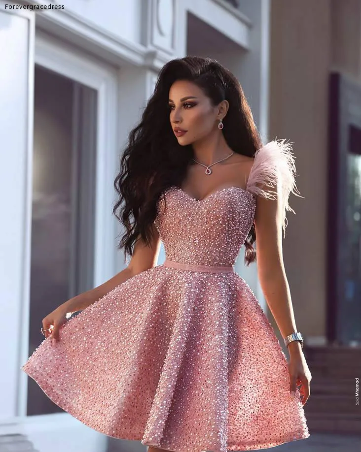 2019 Sexy Pink Cocktail Dress Arabic Dubai Style Knee Length Short Formal Club Wear Homecoming Prom Party Gown Plus Size