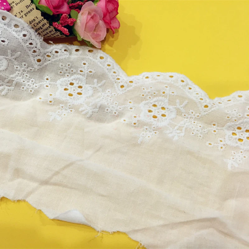 

10 yard 11.5cm 4.52" wide white fabric cotton embroidery lace trim ribbon SL4K792