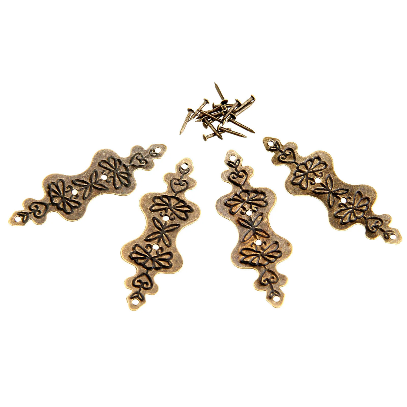 12Pcs Antike Bronze Ecke Halterung Schmuck Box Holz Fall Dekorative Füße Bein Ecke Protector Möbel Armaturen w/Nagel 56*20mm