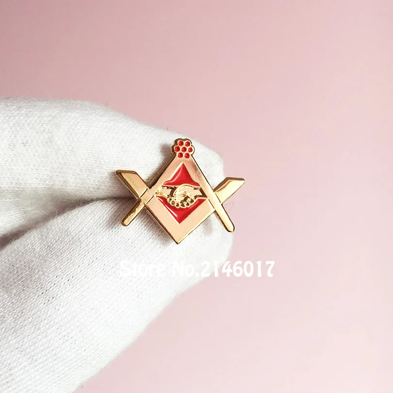 19mm Free Masons Square and Compass Lapel Pin Newly Masonic Shake Hands Friendship Soft Enamel Brooch Pins Brooch Metal Badge