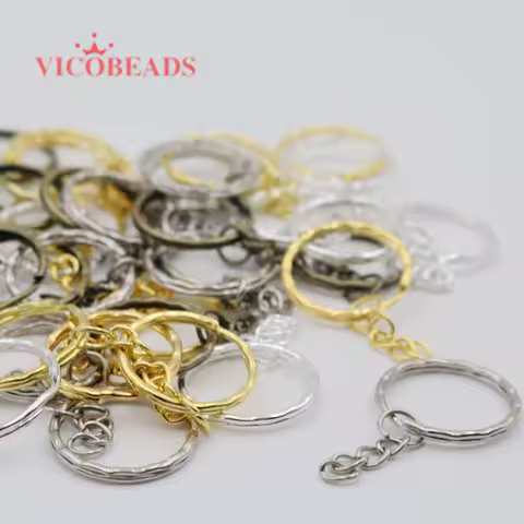 20pcs 25mm Polished Silver Color Keyring Key chain Split Ring with Short Chain Key Rings Women Men DIY Key Chains Accessories