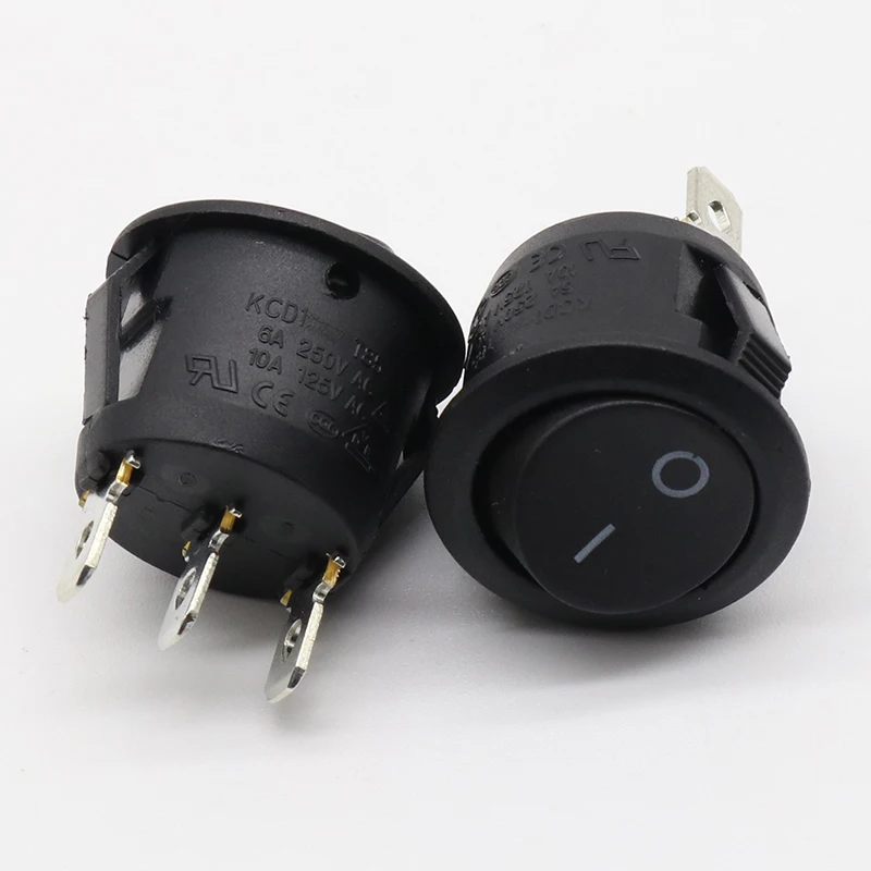 5Pcs Mini Round Black 3 Pin SPDT ON-OFF Rocker Switch Snap-in