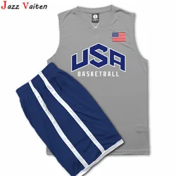 HipJazer Men fanart  USA STYLE Basketball Jerseys Set Sport Tops Training Uniform With Shorts Top Quality