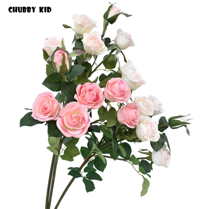 

6pcs! wholesale real touch 6 heads artificial latex rose flowers wedding decorative Moisturizing felt long branch / stem roses