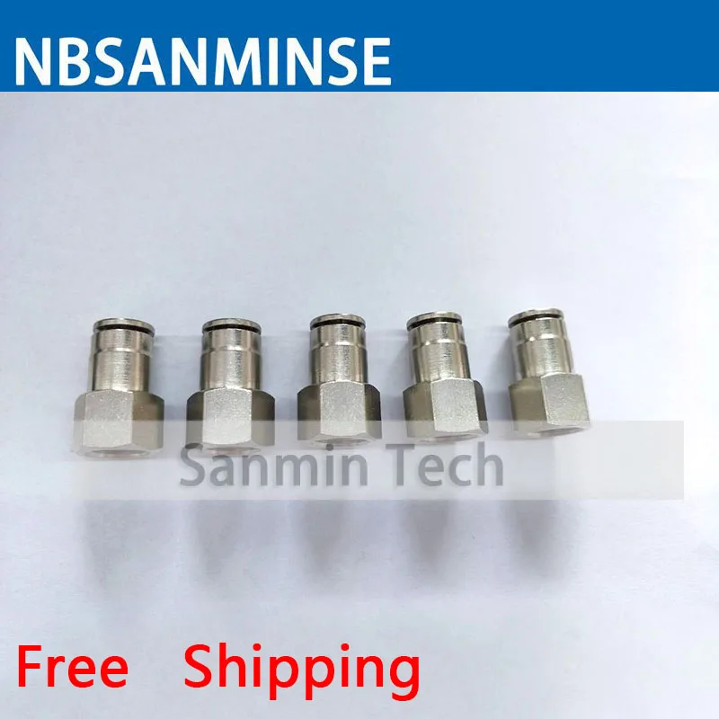 NBSANMINSE Female Straight Tube 10Pcs/lot MPCF M5 1/8 1/4 3/8 1/2 All Metal Fittings Pneumatic Air Fitting  Air Pipe Connector