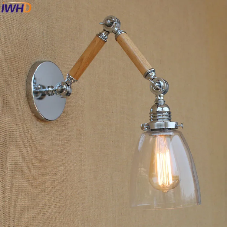 IWHD Glass Vintage Led Wall Light Up Down For Home Lighting Fixtures Wood Arandela Arm Wall Sconces Luminaire Lampara De Pared