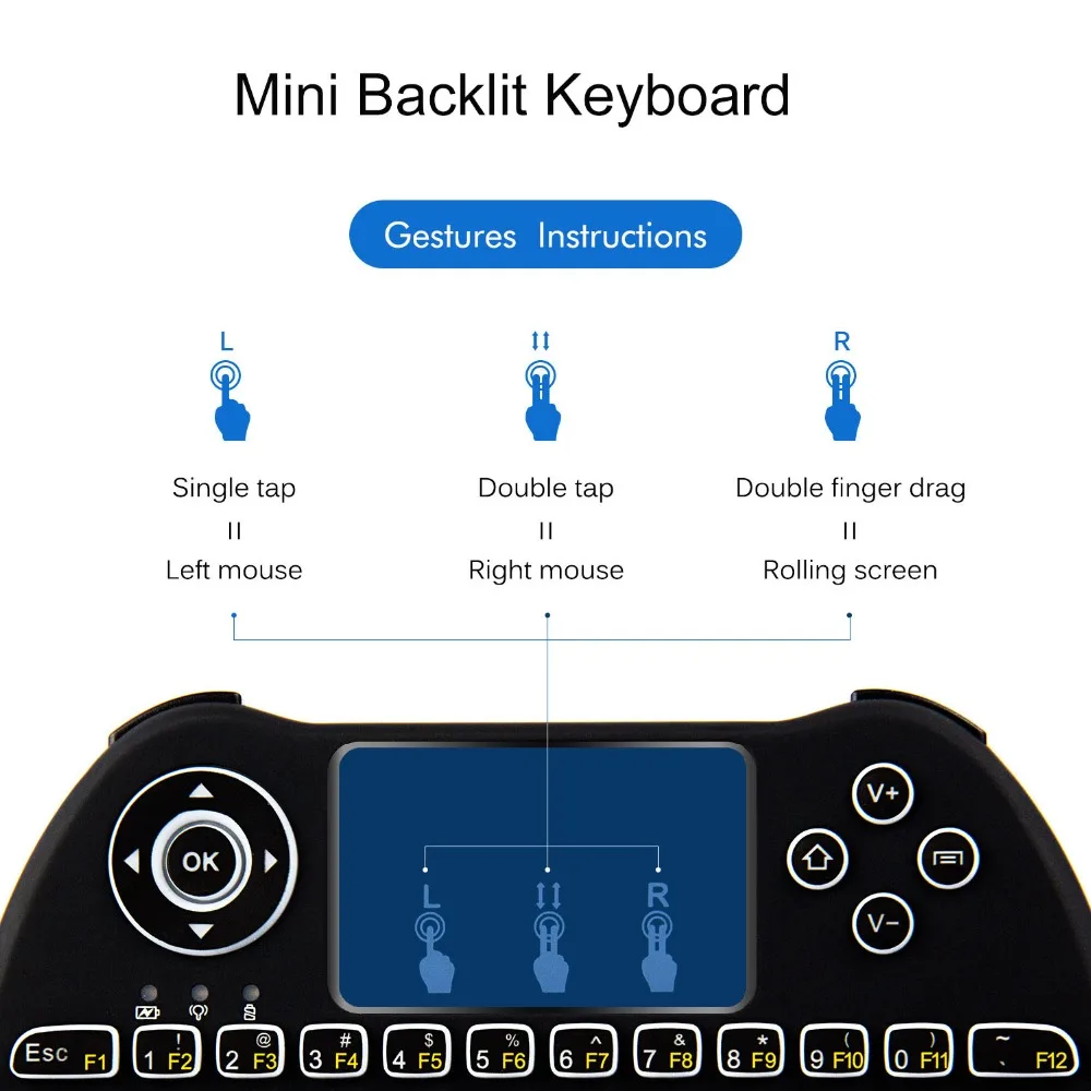 H9 przenośny Mini klawiatura bezprzewodowa 2.4G Air Mouse podświetlany pilot Touchpad na PC Smart TV X96 Android TV, pudełko PK I8 M2S