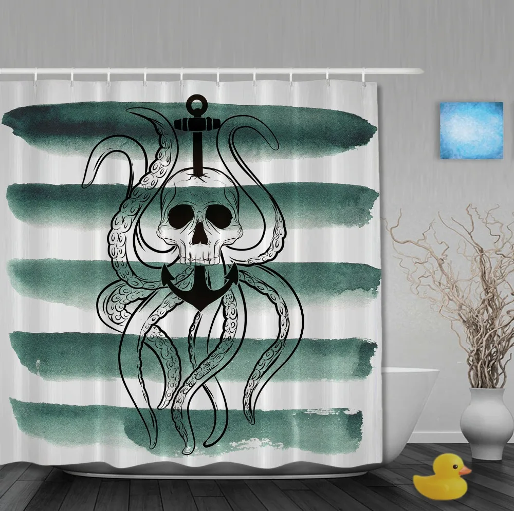 The Pirates Skull Anchor Shower Curtain Octopus Striped Bathroom Curtain Waterproof Polyester Fabric Custom Shower Curtains