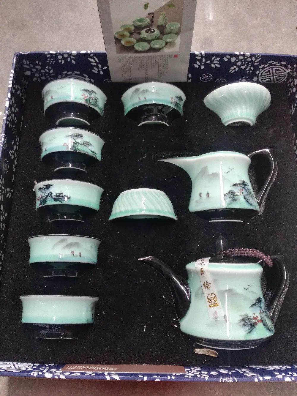 China scenery landscape 6 cup and 2 teapot set wine cups coffee cups Family decoration Fine porcelain