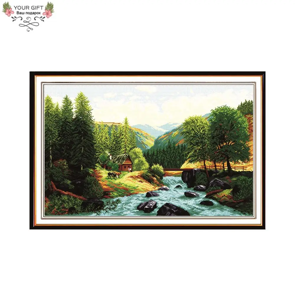 Counted and Stamped Home Decoration, Bridge River, Needlepoints Embroidery, DIY Cross Stitch Kits, F071, 14CT, 11CT