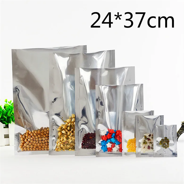 24*37cm Silver Mylar Ping Pocket Heat Seal Front Clear Aluminum Foil Bag Food Tea Beans Storage Open Top Vacuum Packaging Pouch