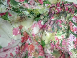 New Tissu Pure Natural Mulberry Silk Chiffon Digital Print Green Pink Fabric Tissus Au Metre Textile Sew Women Dress Scarf Wide