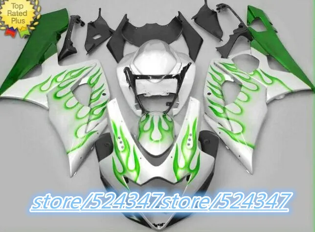 Injection blue/green flames White GSXR 1000 05-06 GSXR1000 K5 05 06 2005 2006 blue GSX-R1000 GSX R1000 Fairings for Suzuki-Hey