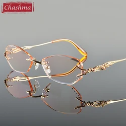 Chashma Luxury Tint Lenses Myopia Glasses Reading Glasses Diamond Cutting Rimless Titanium Glasses Frame for Women